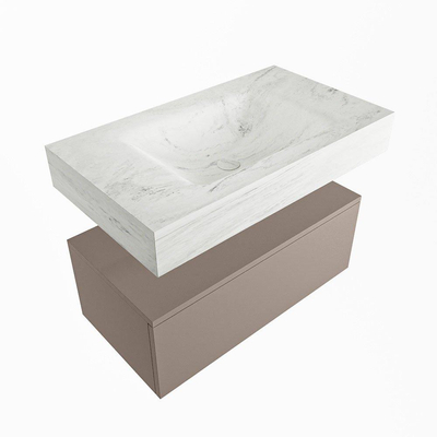 Mondiaz ALAN-DLUX Ensemble de meuble - 80cm - meuble Smoke mat - 1 tiroir - Lavabo Cloud Opalo suspendu - vasque Centre - 0 trous de robinet