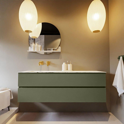 Mondiaz VICA-DLUX Ensemble de meuble de salle de bain - 150cm - meuble sous-vasque armée - 2 tiroirs - lavabo encastré nuage gauche - sans trous de robinet - version haute de 60cm - glace