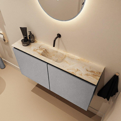 MONDIAZ TURE-DLUX Meuble WC 100 cm Plata. EDEN lavabo Frappe position milieu. Sans trou de robinet.