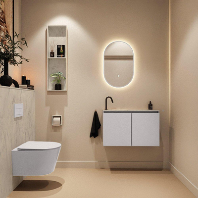 MONDIAZ TURE-DLUX Meuble toilette - 80cm - Cale - EDEN - vasque Opalo - position gauche - 1 trou de robinet