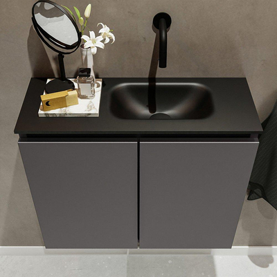 Mondiaz TURE Meuble lave-mains 60x23x50cm sans trous de robinet 2 portes Dark grey mat Lavabo Eden Droite Solid Surface Noir