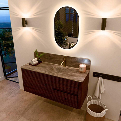 Mondiaz CIRO-DLUX Ensemble de meubles de salle de bains - 120x45x50cm - Plan-vasque en solid surface Oza - 1 vasque à droite - 1 trou de robinet - 2 tiroirs - Ruby