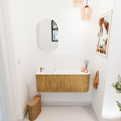 Mondiaz JOYA 111.6cm toiletmeubel - ronding rechts kleur Oak - Wastafel FAYE positie Links 1 kraangat kleur Talc.