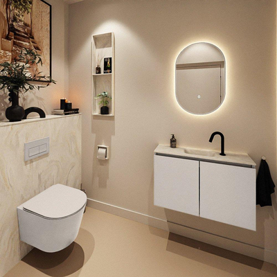 MONDIAZ TURE-DLUX Meuble toilette - 80cm - Linen - EDEN - vasque Ostra - position centrale - 1 trou de robinet