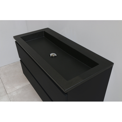 Basic Bella Meuble salle de bains avec lavabo acrylique Noir avec miroir 100x55x46cm sans trous de robinet Noir mat