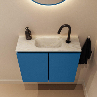 MONDIAZ TURE-DLUX Meuble toilette - 60cm - Jeans - EDEN - vasque Ostra - position centrale - 1 trou de robinet