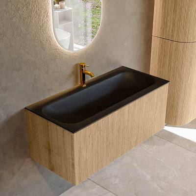 MONDIAZ KURVE 100cm badmeubel kleur Oak met 1 lade. Wastafel BIG MEDIUM midden 1 kraangat Urban.