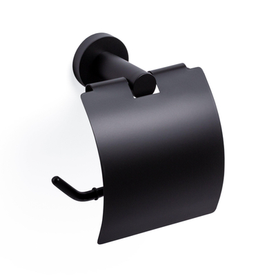 Ozean Eternal Toiletrolhouder - met klep - rond - mat zwart SHOWROOMMODEL