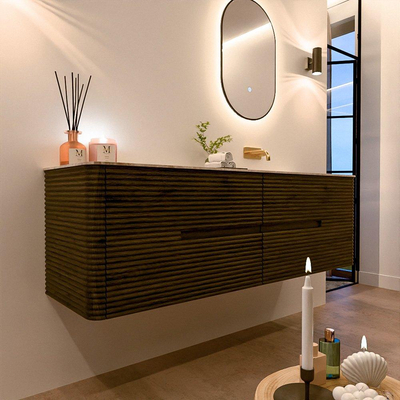 Mondiaz CIRO-DLUX Ensemble de meubles de salle de bains - 160x45x50cm - vasque solid surface Frappe - 1 lavabo à droite - sans trous de robinet - 4 tiroirs - Shadow