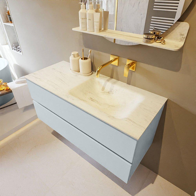 Mondiaz VICA-DLUX ensemble de meuble de salle de bain - 110cm - meuble sous-vasque argile - 2 tiroirs - lavabo encastré nuage droite - sans trous de robinet - version haute 60cm - opalo