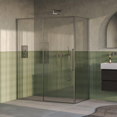 BRAUER Galactic Douchecabine - 160x90x200cm - met schuifdeur - helder glas - omkeerbaar - incl. glascoating - geborsteld RVS PVD