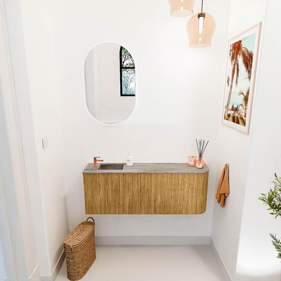 Mondiaz JOYA-DLUX 111.6cm toiletmeubel - ronding rechts kleur Oak - Wastafel FAYE positie Links 1 kraangat kleur Oza.