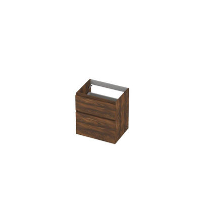INK Wastafelonderkast - 60x45x65cm - 2 lades - greeploos - met houten keerlijst - MFC - Noten