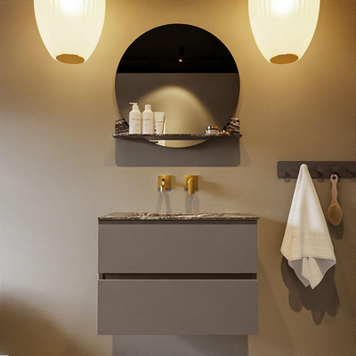 Mondiaz VICA-DLUX ensemble de meuble de salle de bain - 70cm - meuble sous-vasque fumée - 2 tiroirs - lavabo encastré nuage milieu - sans trous de robinet - miroir modèle spot - version XL 60cm haut - lave