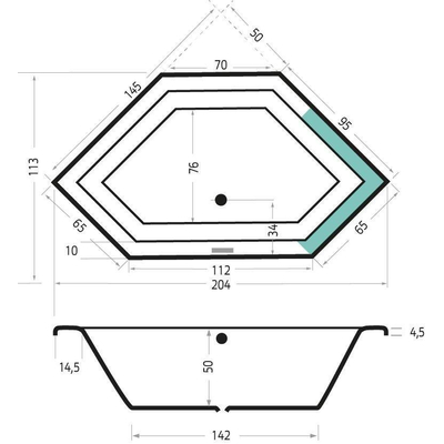 Xenz Society Baignoire d'angle - 145x145x53 - bonde centrale - acrylique - blanc