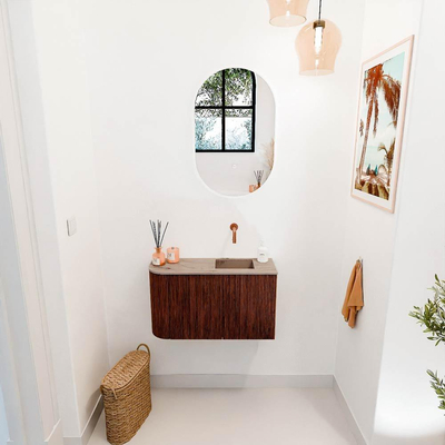 Mondiaz JOYA-DLUX 71.6cm toiletmeubel - ronding links kleur Ruby - Wastafel FAYE positie Rechts Zonder kraangat kleur Arena.