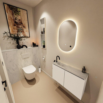 MONDIAZ TURE-DLUX 80cm toiletmeubel Talc. EDEN wastafel Opalo positie links. Met 1 kraangat.