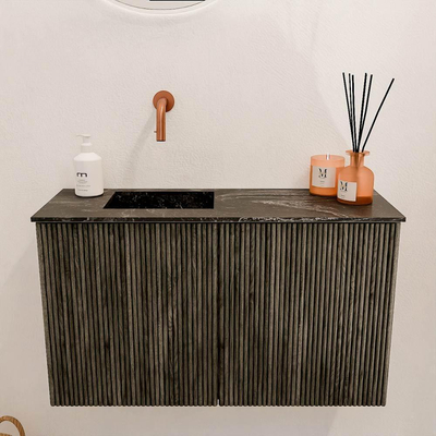 Mondiaz JOYA-DLUX 70cm toiletmeubel - kleur Shadow - Wastafel FAYE positie Links Zonder kraangat kleur Lava.