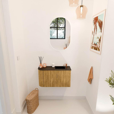 Mondiaz JOYA 71.6cm toiletmeubel - ronding links kleur Oak - Wastafel FAYE positie Rechts 1 kraangat kleur Urban.