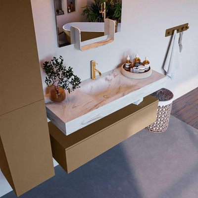 Mondiaz ALAN-DLUX Ensemble de meuble - 120cm - meuble Oro mat - 1 tiroir - Lavabo Cloud Frappe suspendu - vasque Centre - 1 trou de robinet
