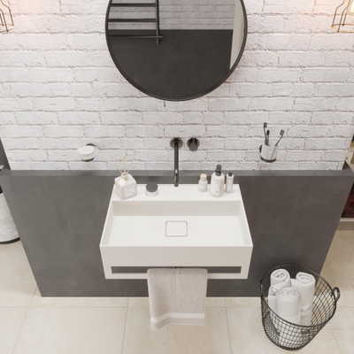Ideavit SolidBliss Wastafel 60x40x20cm 0 kraangaten met handdoekhouder Solid surface mat wit