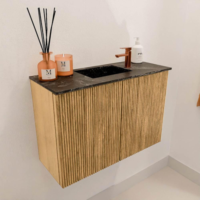 Mondiaz JOYA-DLUX 60cm meuble de salle de bains - couleur Oak - Vasque FAYE position Milieu 1 trou de robinet couleur Lava.