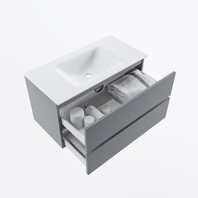 Mondiaz VICA Ensemble de meuble de salle de bain - 90cm - meuble sous-vasque plata - 2 tiroirs - lavabo cloud milieu - 1 trou de robinet - version haute de 60cm - talc