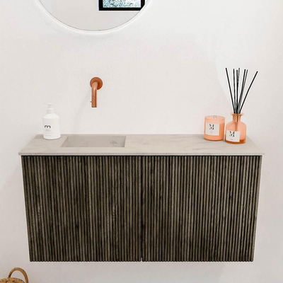 Mondiaz JOYA-DLUX 80cm toiletmeubel - kleur Shadow - Wastafel FAYE positie Links Zonder kraangat kleur Opalo.