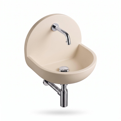 Saniclass Fuente Ensemble de lave-mains - 46.5x35x43.2cm - solid surface blanc cassé - robinet de lave-mains - bonde - siphon - chrome