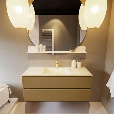 Mondiaz VICA-DLUX ensemble de meuble de salle de bain - 120cm - meuble sous-vasque oro - 2 tiroirs - lavabo encastré cloud milieu - 1 trou de robinet - miroir modèle spot - version XL 60cm haut - ostra