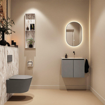 MONDIAZ TURE-DLUX Meuble toilette - 60cm - Smoke - EDEN - vasque Glace - position droite - sans trou de robinet