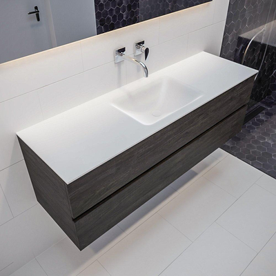 Mondiaz VICA ensemble de meuble de salle de bain - 150cm - meuble sous-vasque marron foncé - 2 tiroirs - lavabo CLOUD milieu sans trous de robinet - version XL 60cm de haut