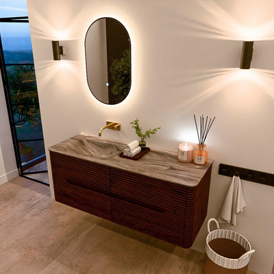 Mondiaz CIRO-DLUX Badkamermeubelset - 130x45x50cm - Solid surface wastafel Sombra - 1 wasbak Links - zonder kraangaten - 4 lades - Ruby