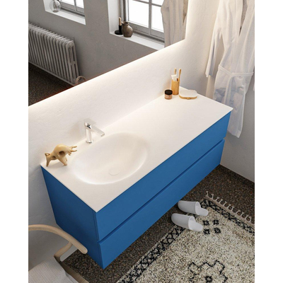 Mondiaz VICA ensemble de meuble de salle de bain - 120cm - meuble sous-vasque jeans - 2 tiroirs - lavabo moon gauche - 1 trou de robinet - miroir LED - version XL 60cm de haut