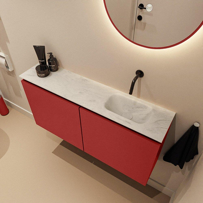 MONDIAZ TURE-DLUX Meuble toilette - 100cm - Fire - EDEN - vasque Opalo - position droite - sans trou de robinet