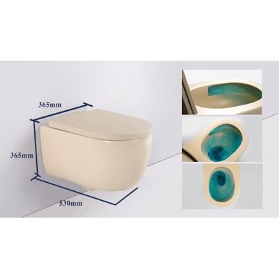 QeramiQ Dely Swirl WC suspendu - 36.5x53cm - à fond creux - sans bride - avec abattant softclose - beige