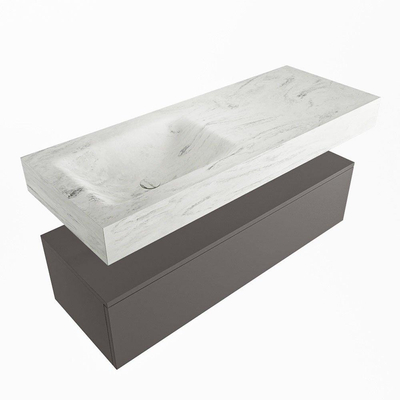 Mondiaz ALAN-DLUX Ensemble de meuble - 120cm - meuble Dark grey mat - 1 tiroir - Lavabo Cloud Opalo suspendu - vasque Gauche - 1 trou de robinet