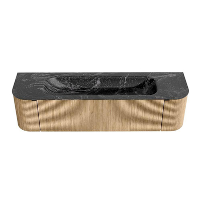 MONDIAZ KURVE-DLUX 170cm badmeubel met module 25 Len R kleur Oak met 1 lade en 2 deuren. Wastafel BIG LARGE midden 2 kraangaten kleur Lava.