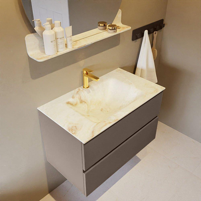 MONDIAZ VICA-DLUX Ensemble de meuble de salle de bains - 80cm - meuble bas smoke - 2 tiroirs - lavabo encastré cloud central - 1 trou de robinet - version haute 60cm - frape