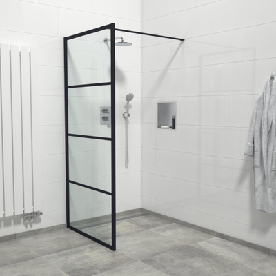 Saniclass Bellini Inloopdouche - 90x200cm - lines frame buitenzijde - antikalk - mat zwart SHOWROOMMODEL
