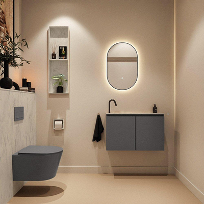 MONDIAZ TURE-DLUX Meuble toilette - 80cm - Dark Grey - EDEN - vasque Opalo - position gauche - 1 trou de robinet