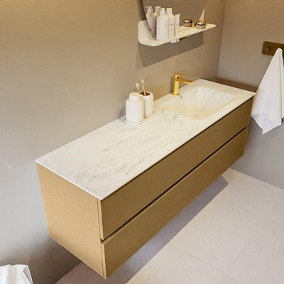 Mondiaz VICA-DLUX ensemble de meuble de salle de bain - 150cm - meuble sous-vasque oro - 2 tiroirs - lavabo encastré cloud droite - 1 trou de robinet - version haute de 60cm - opalo