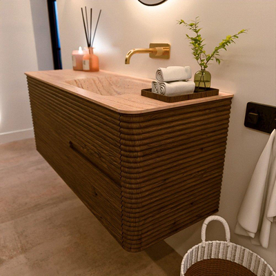 Mondiaz CIRO-DLUX Ensemble de meubles de salle de bains - 120x45x50cm - lavabo solid surface Saba - 1 vasque à droite - sans trous de robinet - 2 tiroirs - Dusk