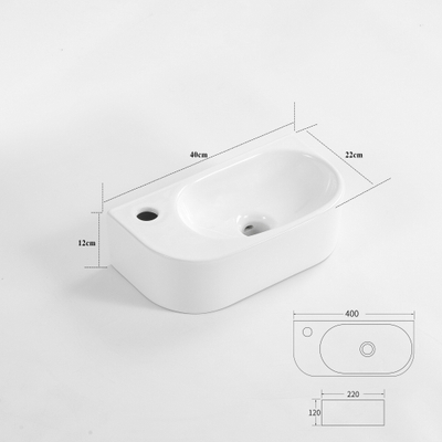 QeramiQ Pure Lave-mains - 40x22x12cm - Gauche - Lisse - demi-rond - 1 trou de robinet - Céramique - Blanc brillant
