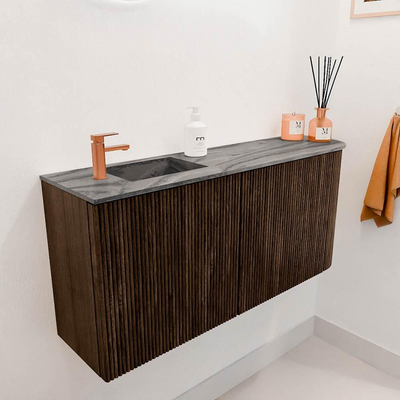 Mondiaz JOYA-DLUX 91.6cm toiletmeubel - ronding rechts kleur Walnut - Wastafel FAYE positie Links 1 kraangat kleur Sombra.
