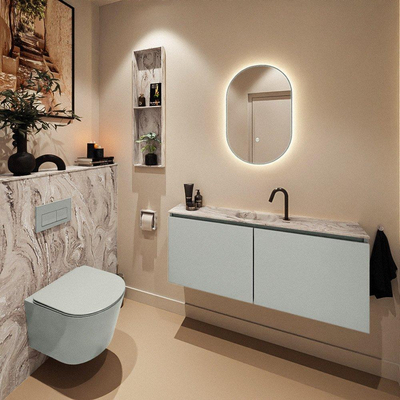 MONDIAZ TURE-DLUX Meuble toilette - 120cm - Greey - EDEN - vasque Glace - position centrale - 1 trou de robinet