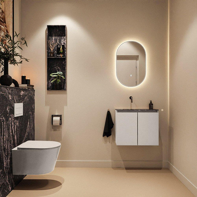 MONDIAZ TURE-DLUX Meuble toilette - 60cm - Linen - EDEN - vasque Lava - position gauche - sans trou de robinet