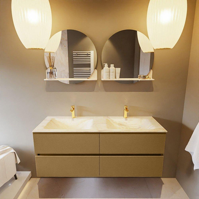 Mondiaz VICA-DLUX ensemble de meuble de salle de bain - 130cm - meuble sous-vasque oro - 4 tiroirs - lavabo encastré cloud double - 2 trous de robinet - miroir modèle spot - version XL 60cm de haut - ostra