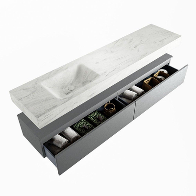 Mondiaz ALAN-DLUX Ensemble de meuble - 200cm - meuble Plata mat - 2 tiroirs - Lavabo Cloud Opalo suspendu - vasque Gauche - 0 trous de robinet