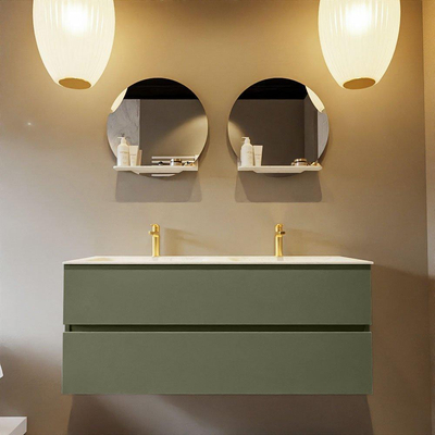 Mondiaz VICA-DLUX ensemble de meuble de salle de bain - 120cm - meuble sous-vasque armée - 2 tiroirs - lavabo encastré nuage double - 2 trous de robinet - version haute de 60cm - opalo